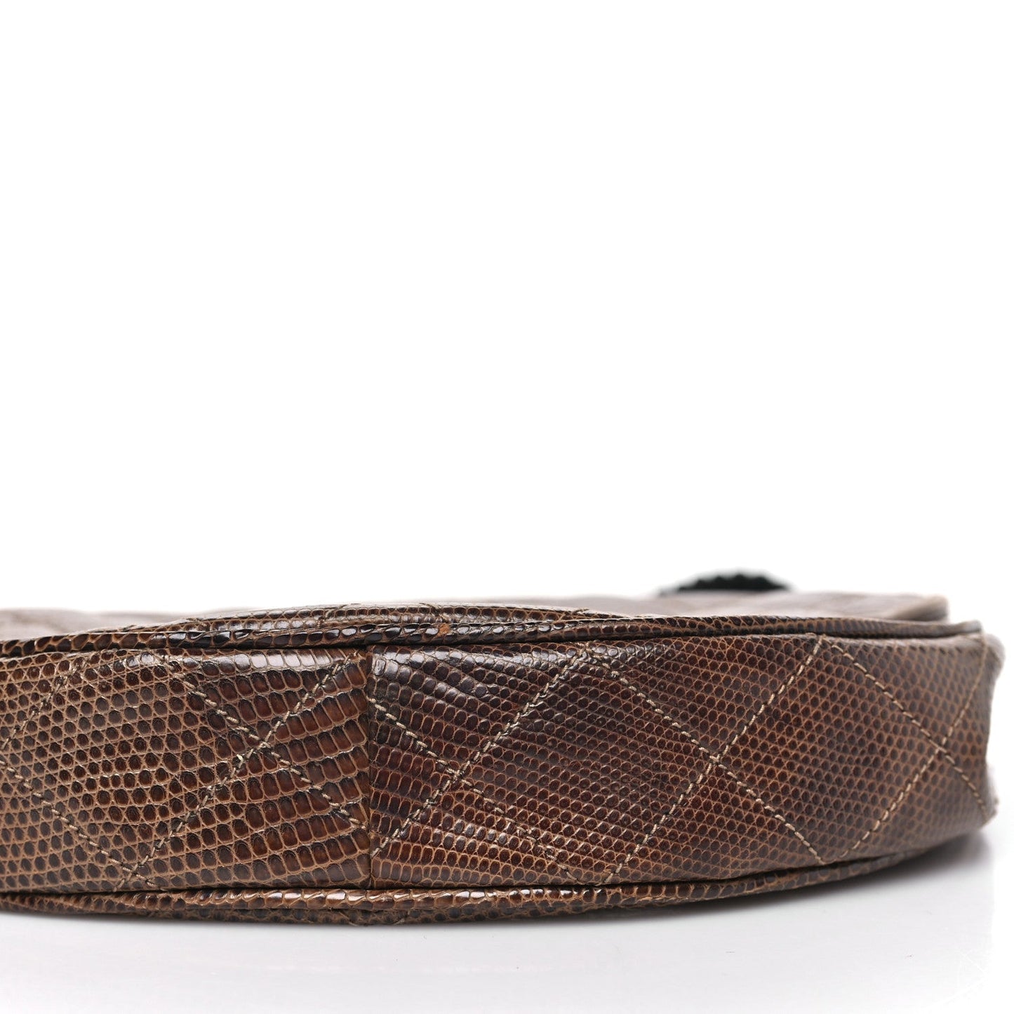 Lizard Quilted Rope Half Moon Clutch Dark Brown