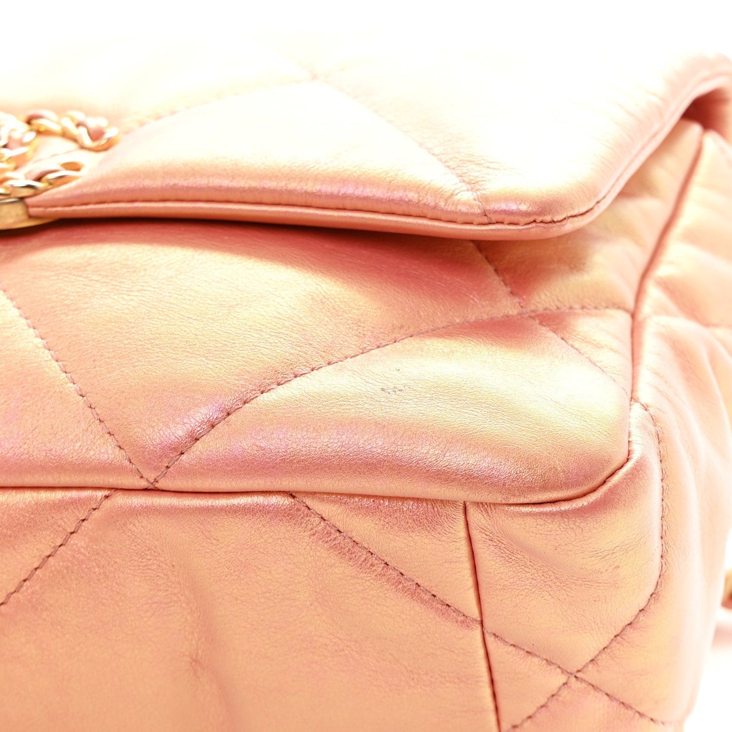 Iridescent Calfskin Quilted Medium Chanel 19 Flap Pink