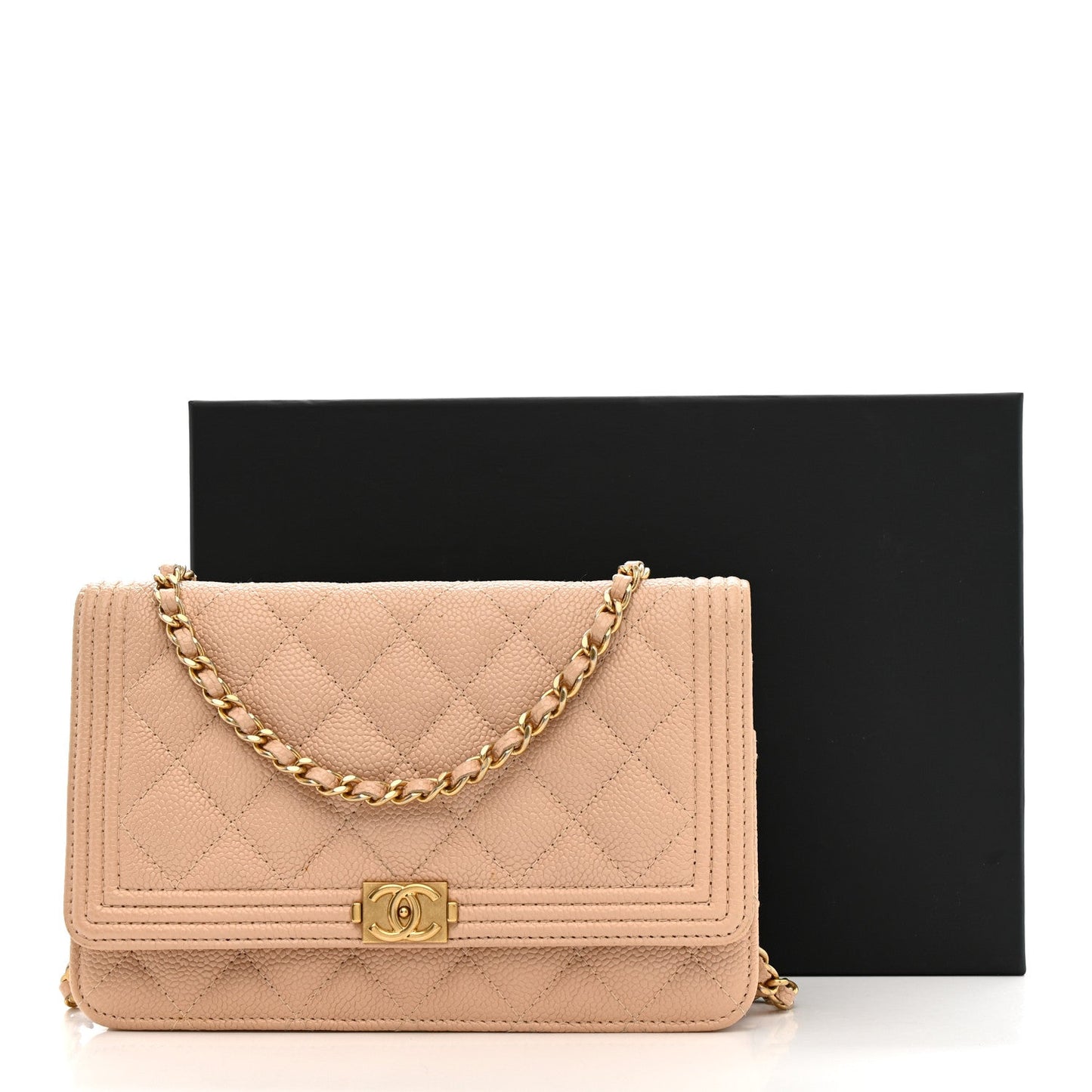 Caviar Quilted Boy Wallet On Chain WOC Light Beige
