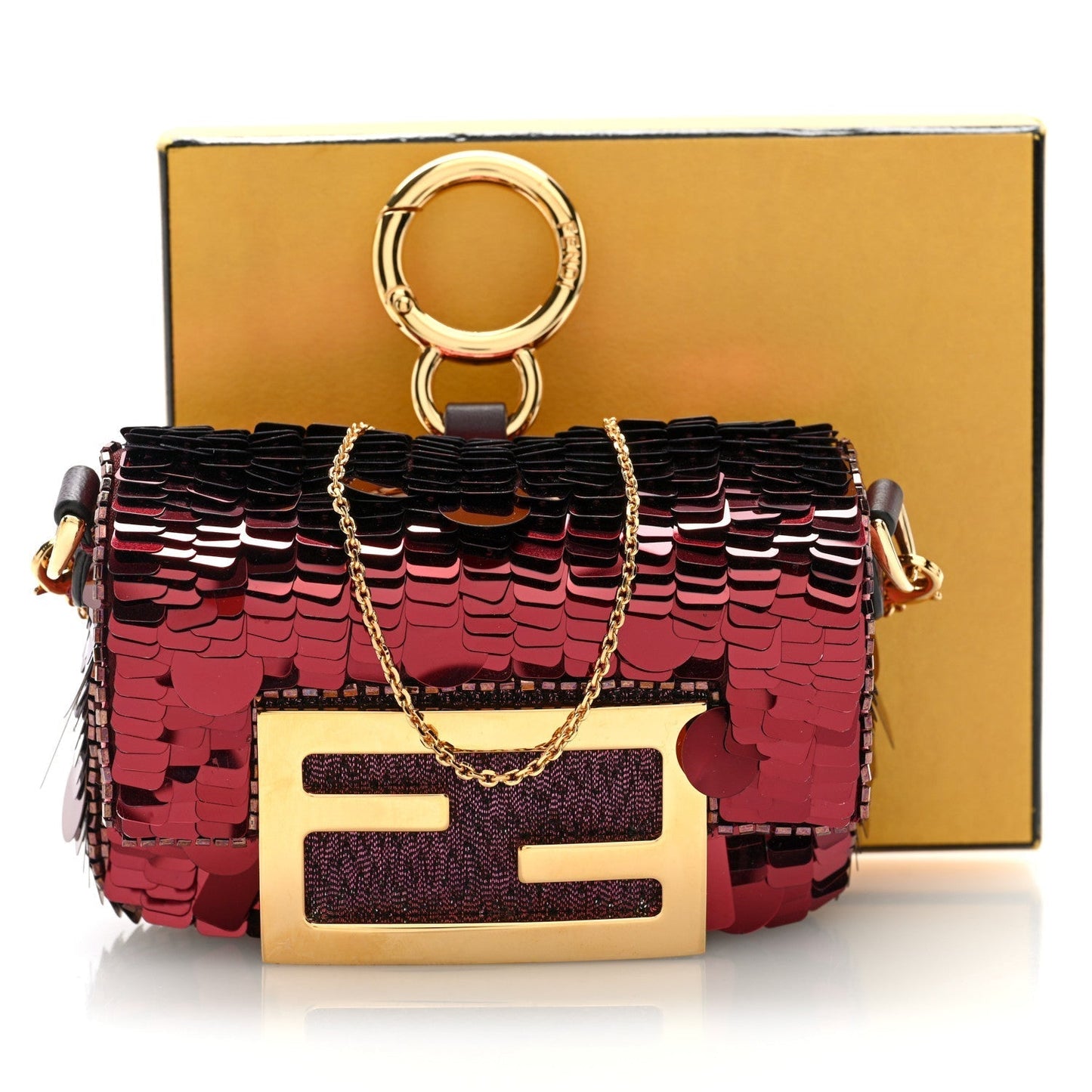 Sequin Paillettes Shiny Nappa Sex and the City Nano Maxi Buckle Baguette Charm Granata