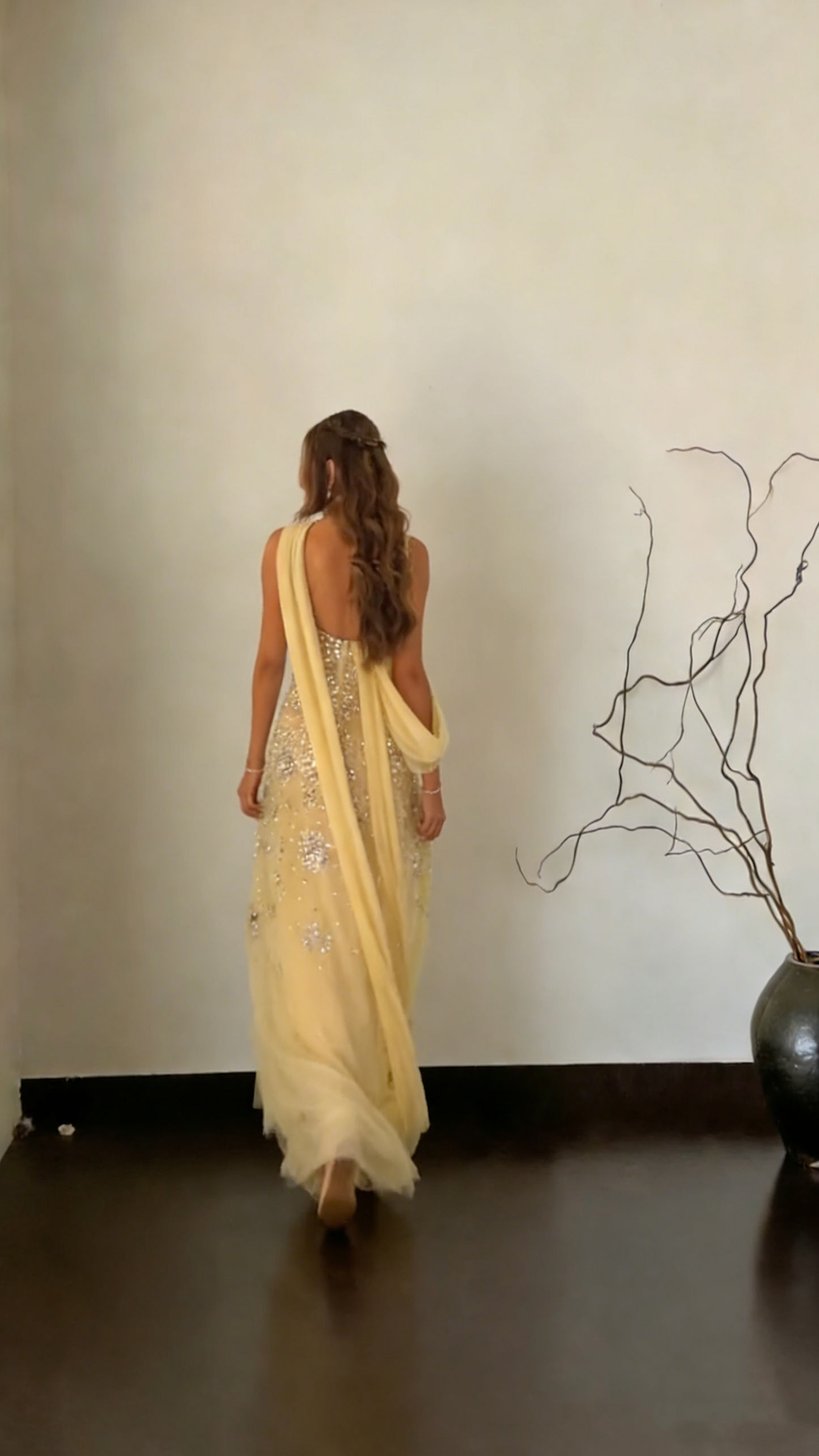 Shiny Yellow Tulle Chiffon Beaded A Line Long Party Dress Birthday Prom Dresses SP1544