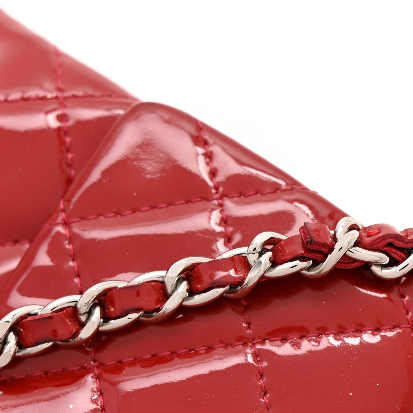 Patent Quilted Mini Flap Clutch With Chain Red