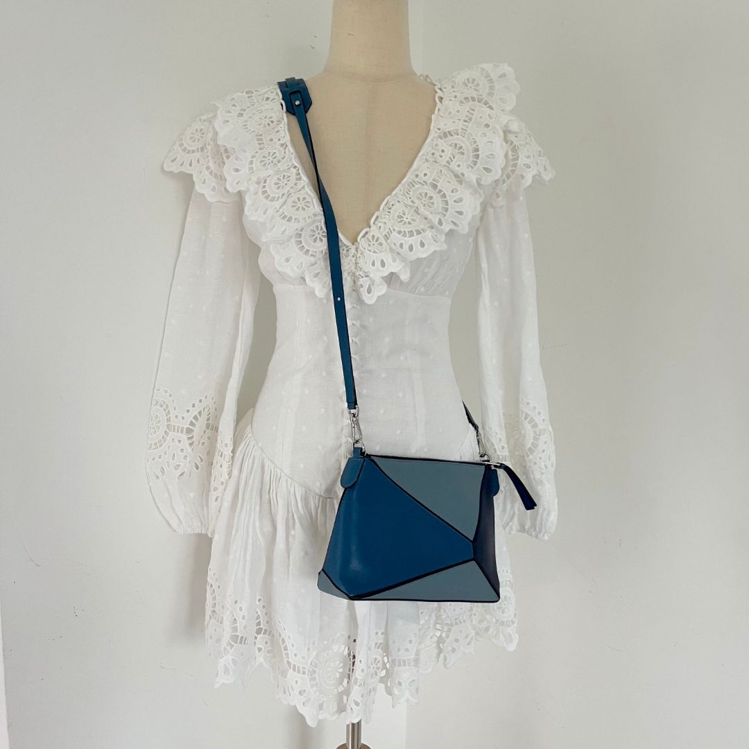 Loewe Multi Tone Blue Leather Mini Puzzle Pochette Bag