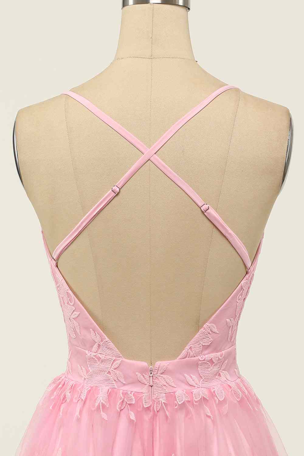 A-line Deep V Neck Crossed Back Embroidery Mini Homecoming Dress