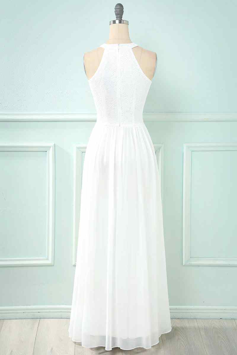 A-line Halter Lace Cut-Out Chiffon Long Bridesmaid Dress