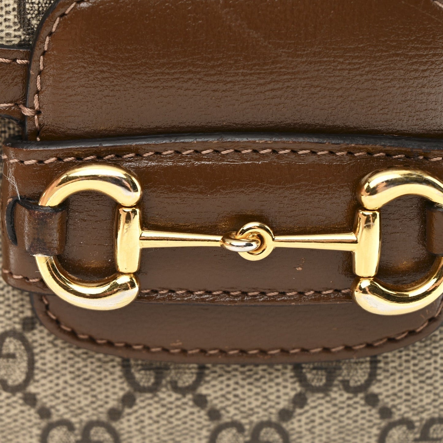 GG Supreme Monogram Web Mini Horsebit 1955 Shoulder Bag Beige Brown Sugar