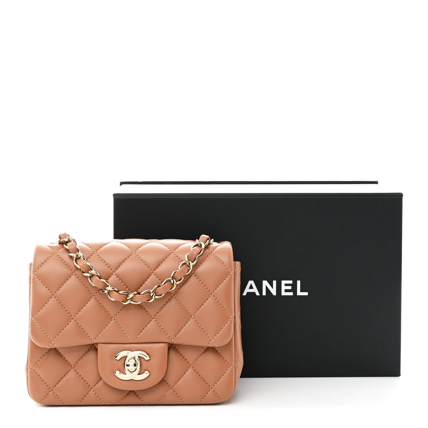 Lambskin Quilted Mini Square Flap Brown