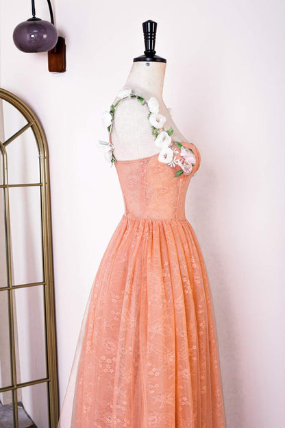 Orange Flower Straps Embroidery A-line Knee-Length Prom Dress