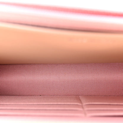 Iridescent Calfskin Quilted Wallet On Chain WOC Pink