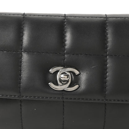 Lambskin Chocolate Bar Quilted Lambskin 3 Chain Flap Black