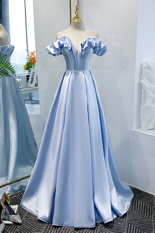 Off-Shoulder Sleeveless Satin A-Line Party Prom Dress