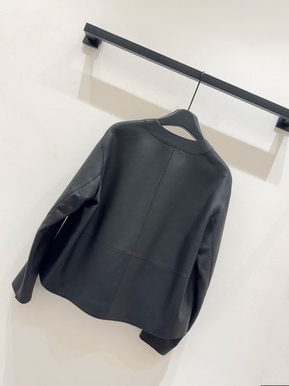 HM Leather Button V-Neck Blazer Black Lambskin 303970