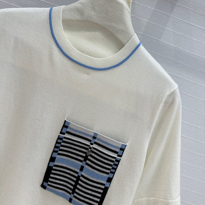 Hm 25 Short-sleeved Sweater White Blue Wool