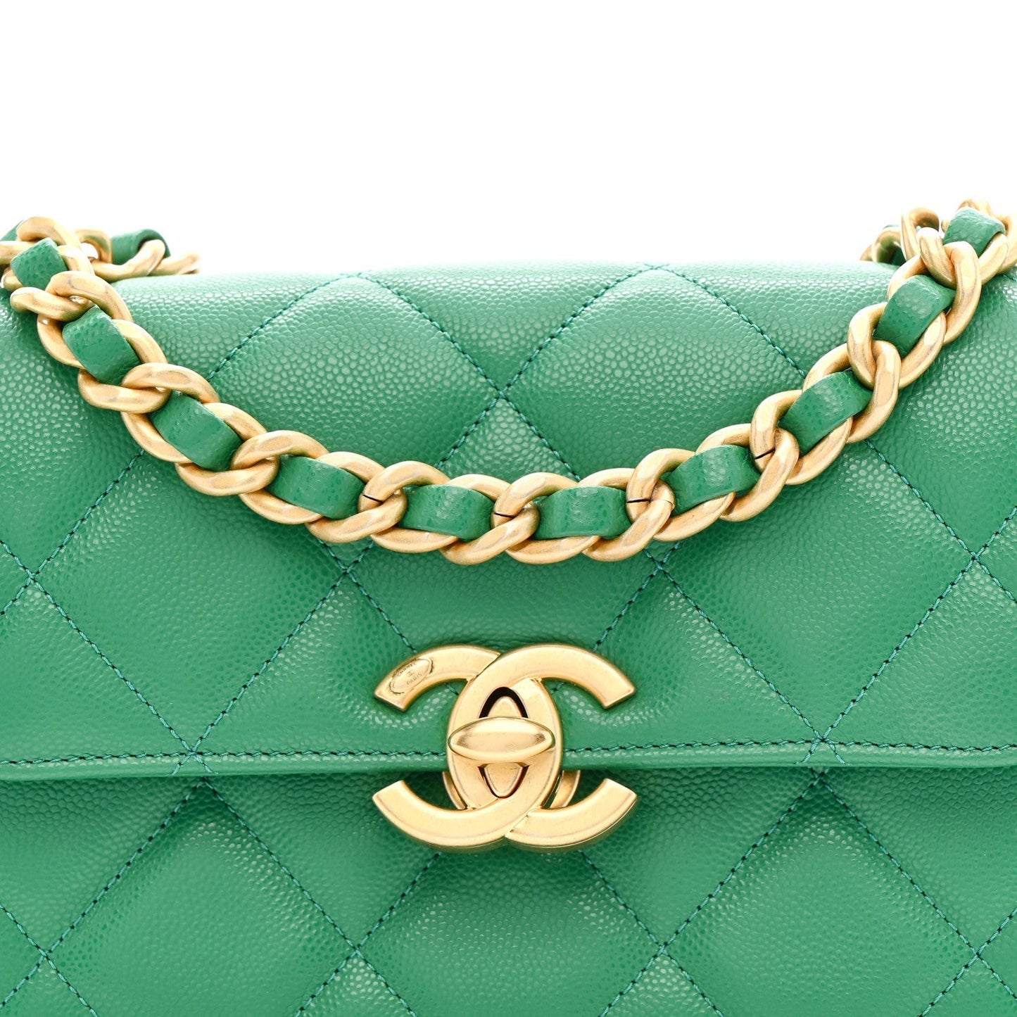 Caviar Quilted Mini CC Flap Green