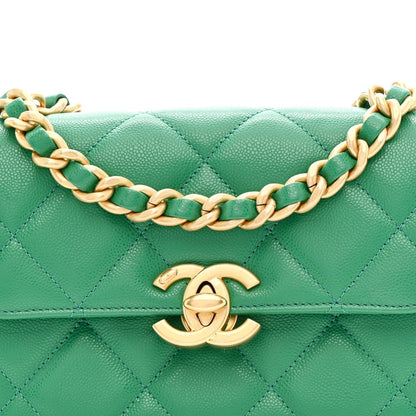 Caviar Quilted Mini CC Flap Green