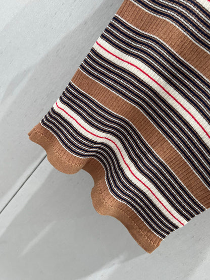 Prada 25 Striped Knitted Polo Short-sleeved Top Brown mix Black Cotton Poliamide 217945
