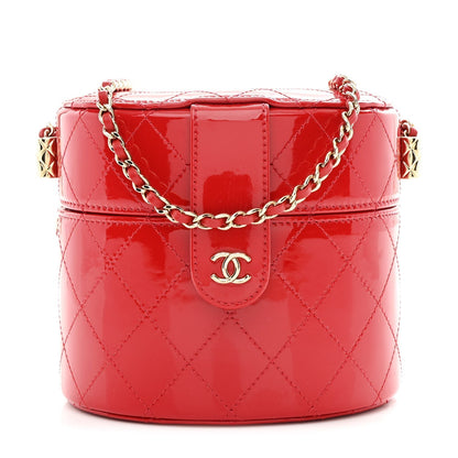 Patent Quilted Small Round Vanity With Chain Red