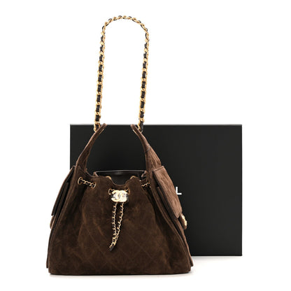 Suede Quilted Small Chanel 25 Handbag Dark Brown