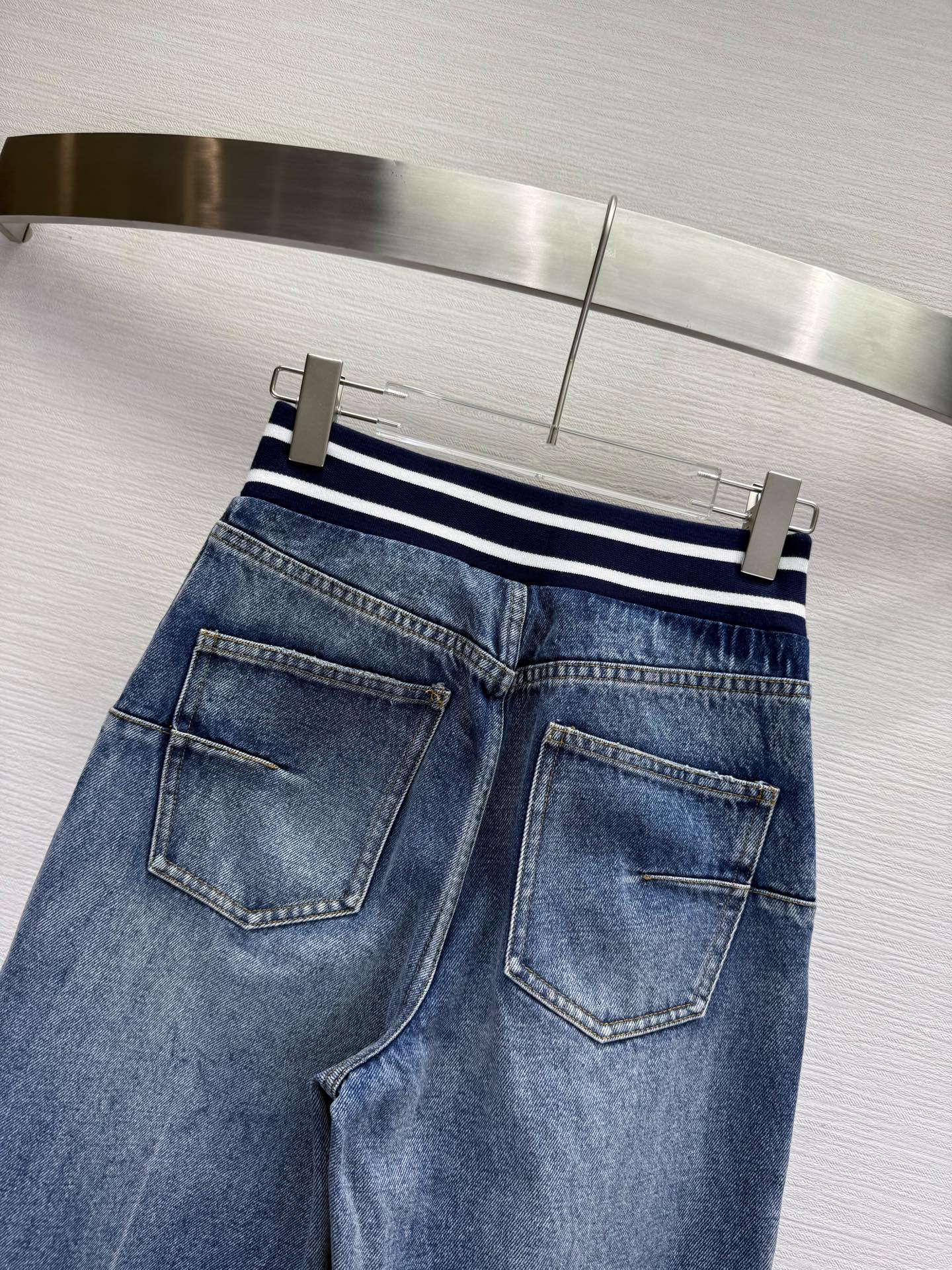 CD 25SS Laser Printed Stripe Pattern Wide-Leg Jeans Blue Cotton 306510