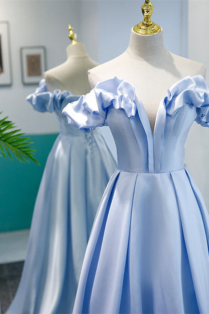 Off-Shoulder Sleeveless Satin A-Line Party Prom Dress