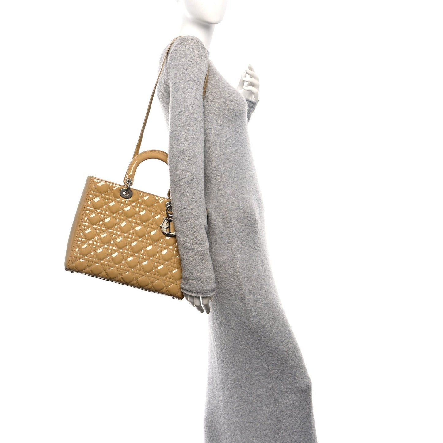 Patent Cannage Large Lady Dior Dark Beige