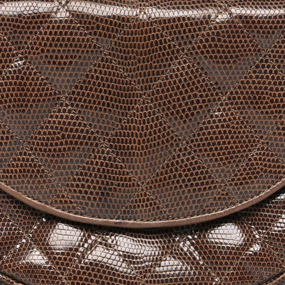 Lizard Quilted Rope Half Moon Clutch Dark Brown