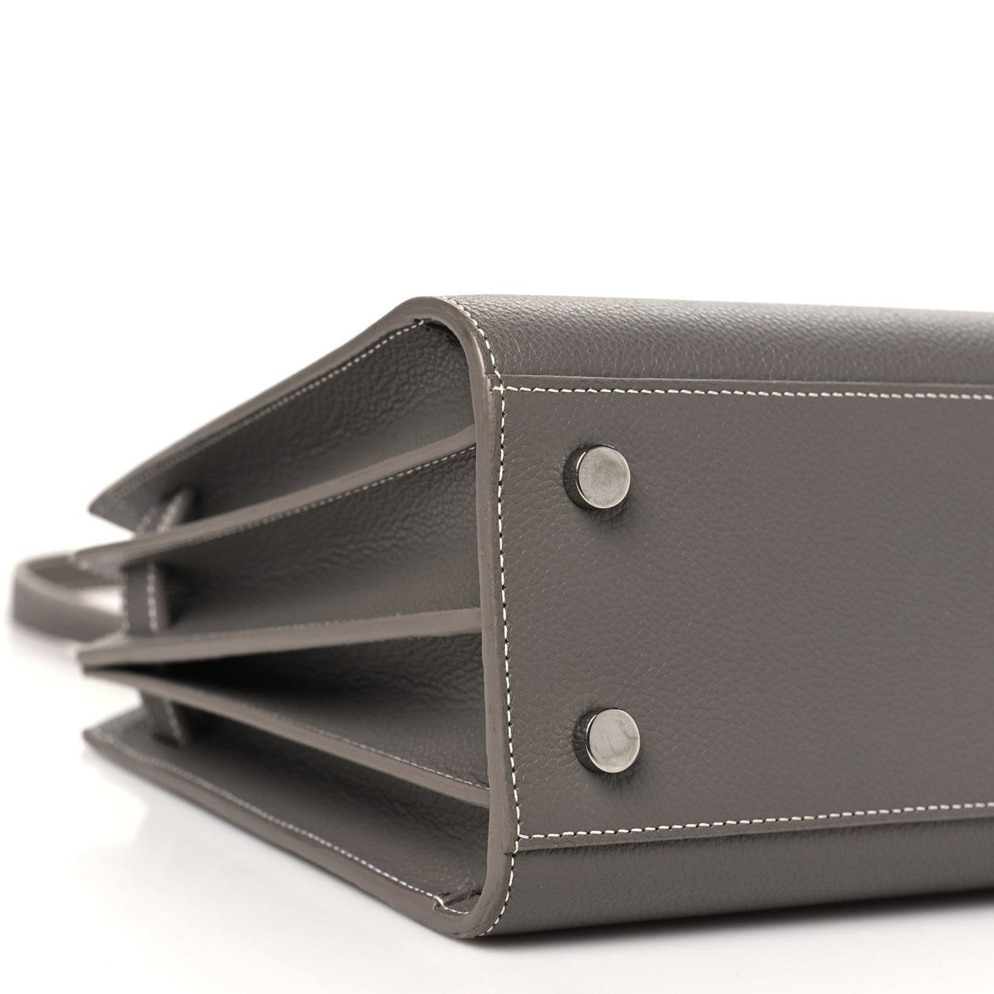 Grained Calfskin Topstitch Baby Sac De Jour Fog