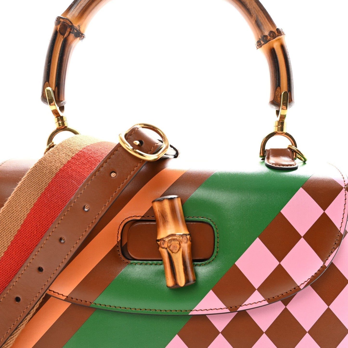 Calfskin Geometric Print Medium Bamboo 1947 Top Handle Bag Brown
