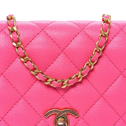 Caviar Quilted Glitter CC Roller Skate Wallet on Chain WOC Pink