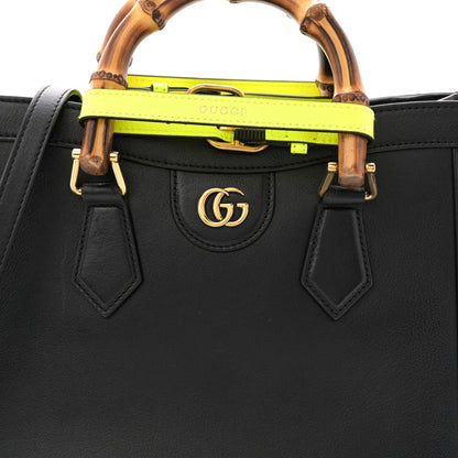 Calfskin Small Diana Tote Bag Black Yellow Fluo
