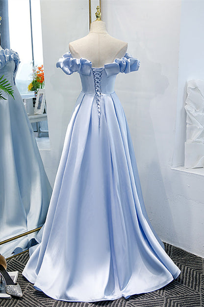 Off-Shoulder Sleeveless Satin A-Line Party Prom Dress