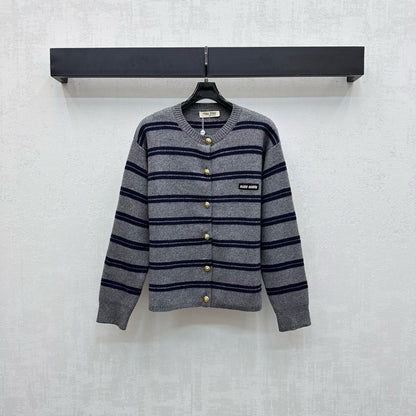 Miu Miu 25 Cardigan Grey Mix Navy Wool 303603