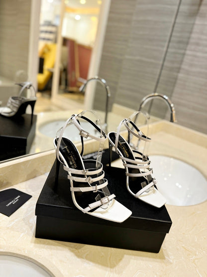 SL JERRY HEELED SANDALS WHITE SATIN