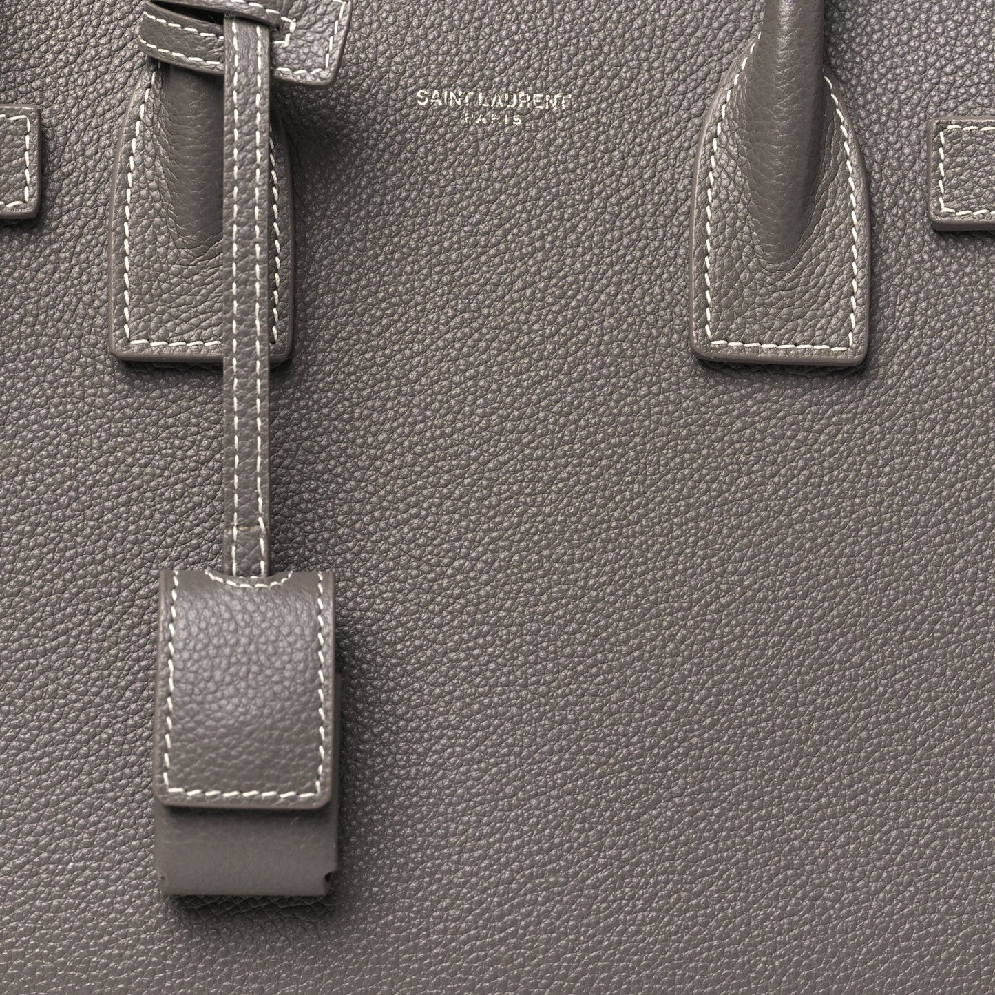 Grained Calfskin Topstitch Baby Sac De Jour Fog