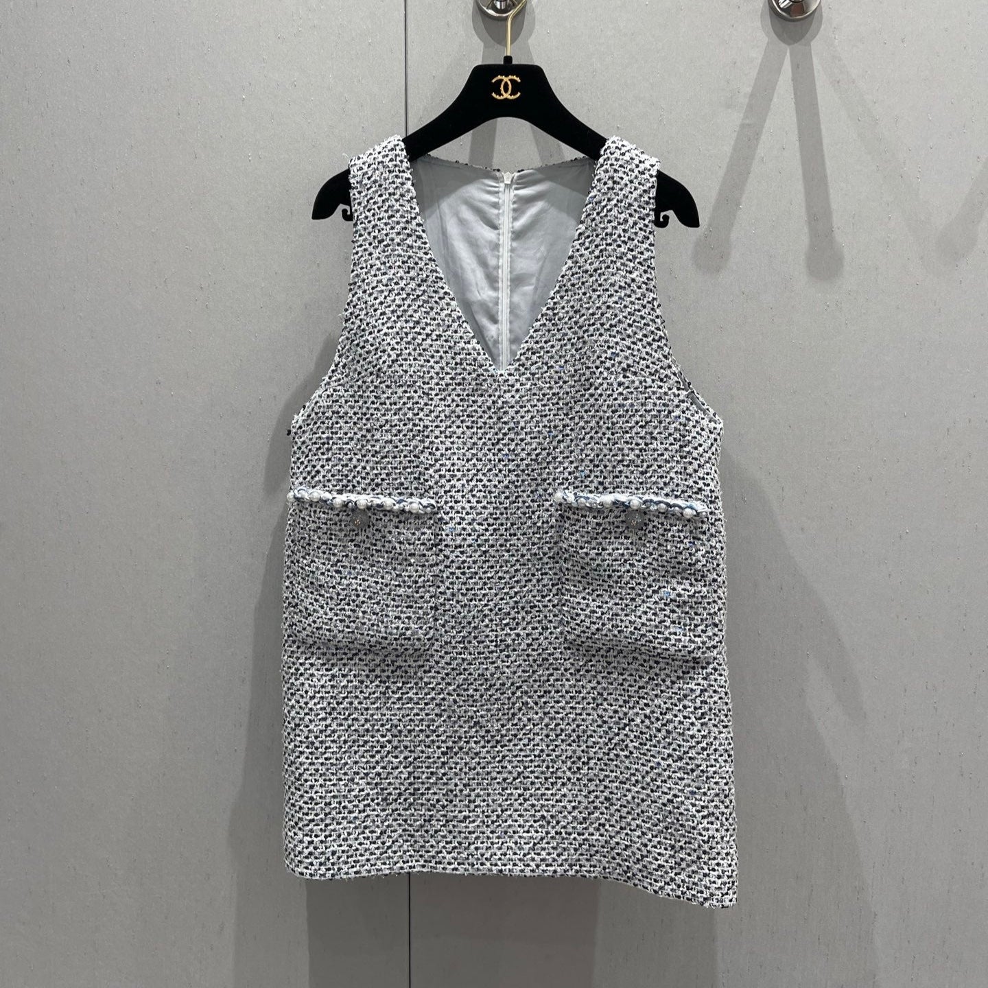CC 25 Tweed Dress Gray Blue Woven Fabric