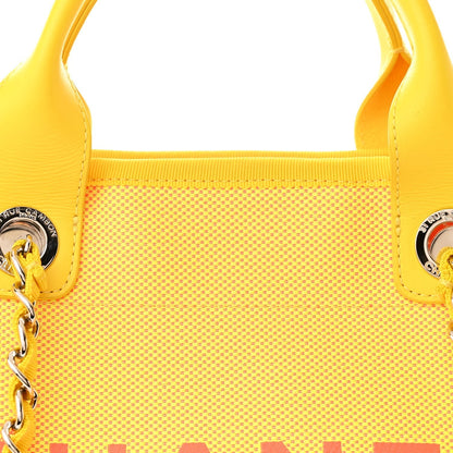 Mixed Fibers Calfskin Deauville Medium Tote Yellow Orange