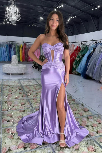 Chic Satin Trumpet Sweetheart Strapless With Train Prom Dress