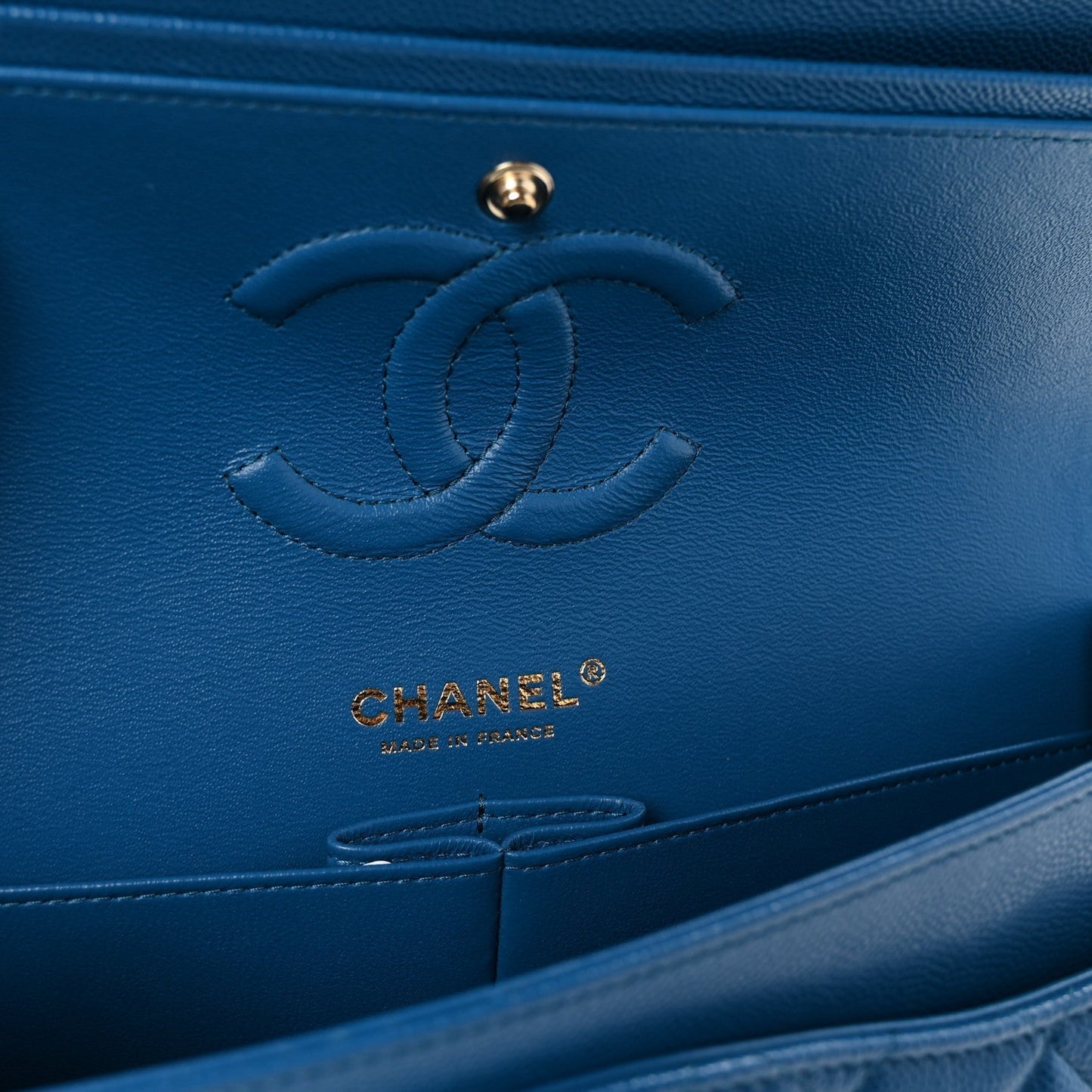 Caviar Quilted Medium Double Flap Blue