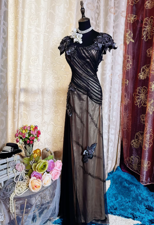 Vintage Tulle Beaded Appliques Long Evening Dress 19th Birthday Outfits SP1888