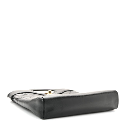 Shiny Crumpled Calfskin Quilted Mini 31 Shopping Bag Black