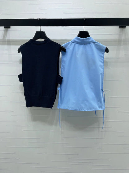 Miumiu 2026 V-neck Vest With Polo Collar Sleeveless Shirt Two-piece Set 356464