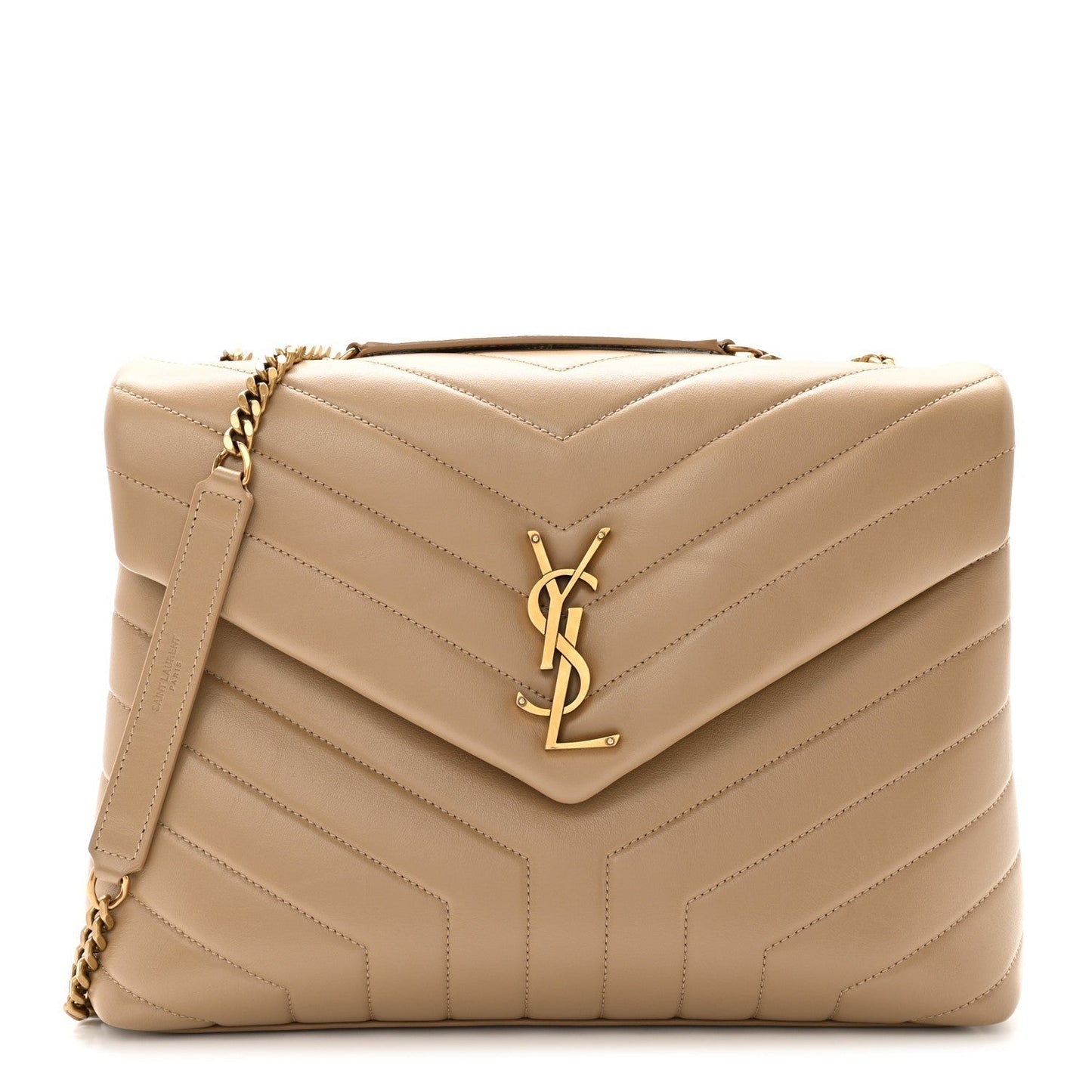 Calfskin Y Quilted Monogram Medium Loulou Chain Satchel Dark Beige