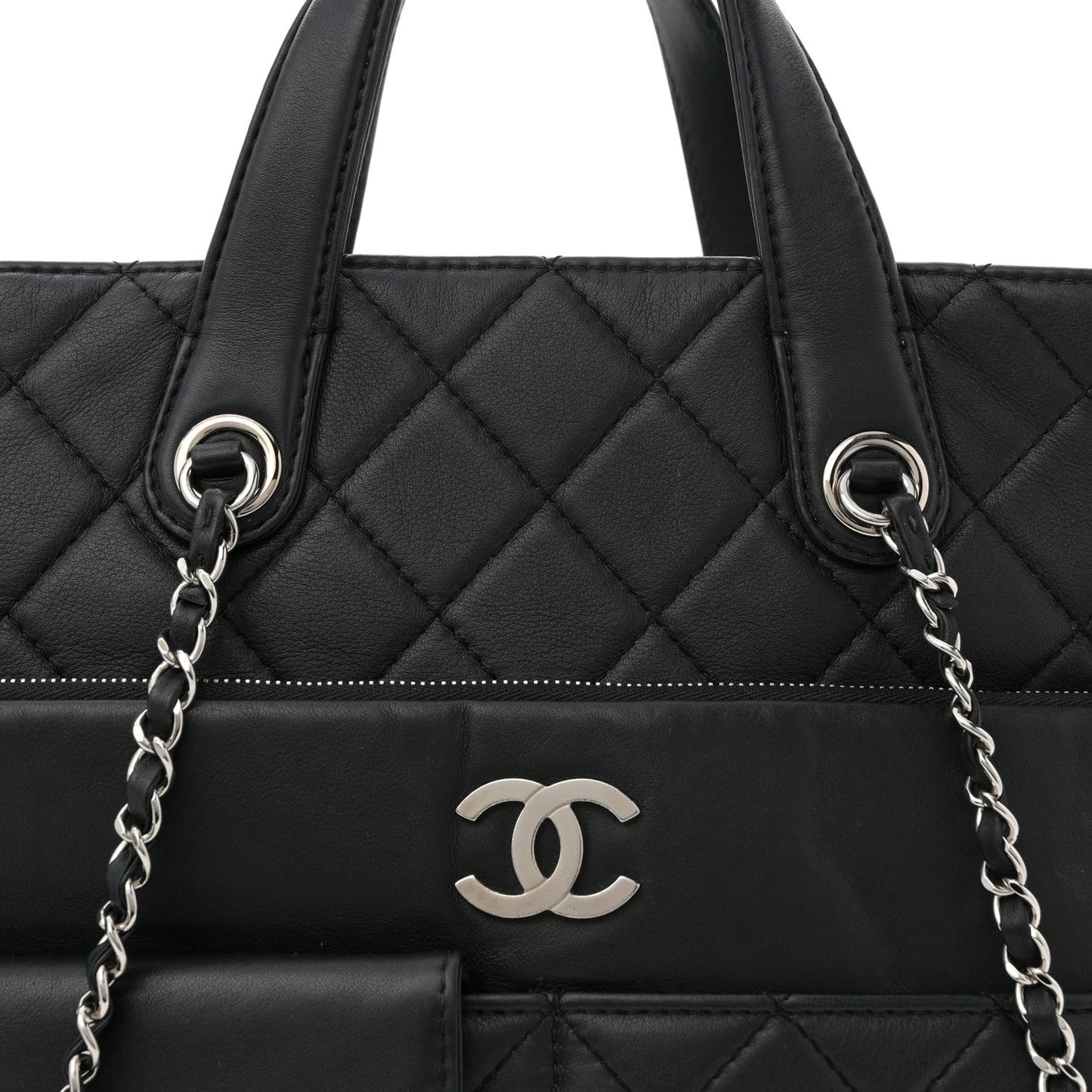 Calfskin Quilted Ultra Pocket Shopping Tote Black
