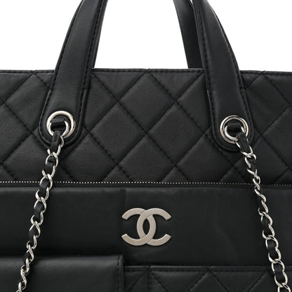 Calfskin Quilted Ultra Pocket Shopping Tote Black