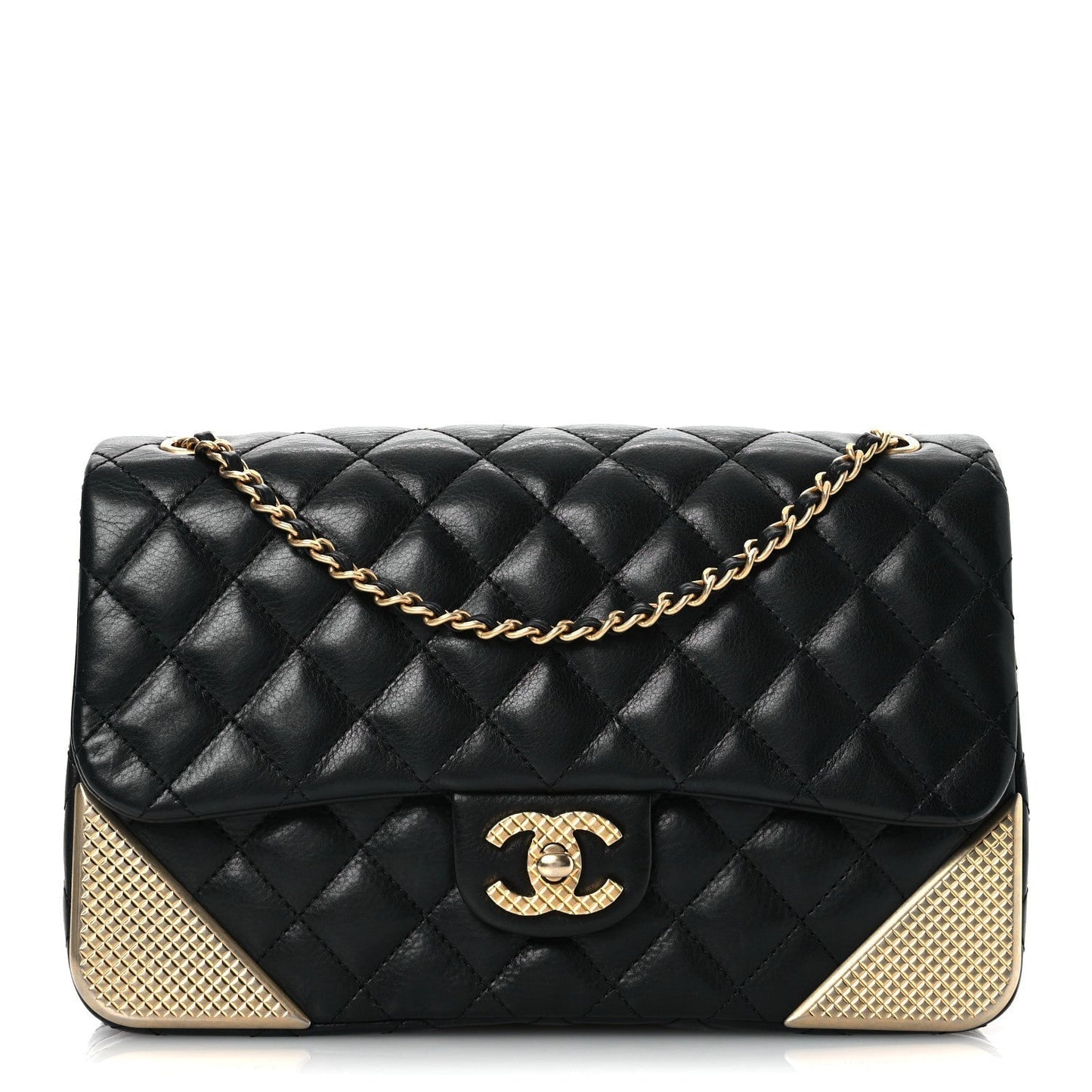 Calfskin Quilted Rock The Corner Flap Black