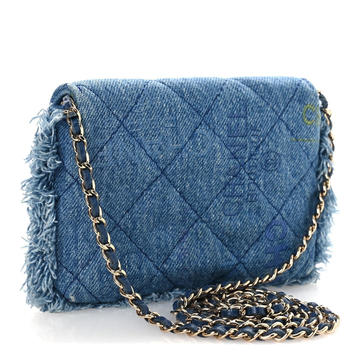 Denim Quilted Denim Mood Clutch With Chain Blue Multicolor