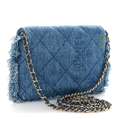Denim Quilted Denim Mood Clutch With Chain Blue Multicolor