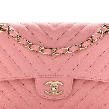 Caviar Chevron Quilted Small Double Flap Pink