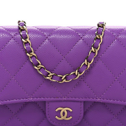 Caviar Quilted Flap Phone Holder with Chain Purple