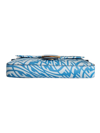 Fendi Blue/White Baguette 1997 Canvas Leather Shoulder Bag